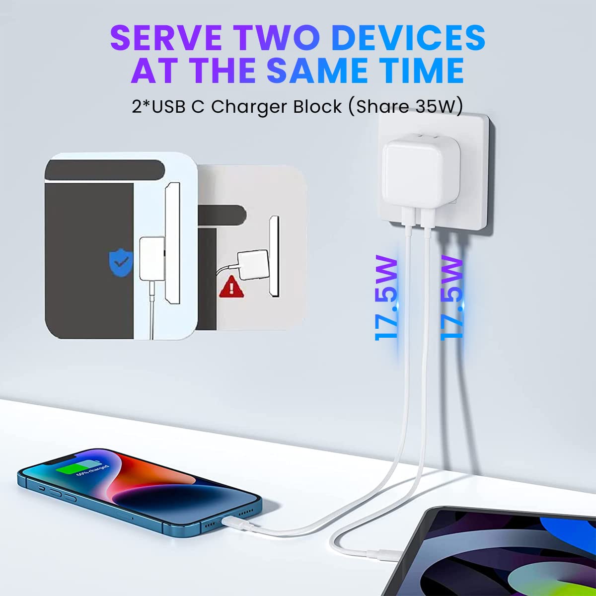 ZORBES Dual Port 35W Power Adapter Charger Adapter for iPhone 13 iPhone 14 Apple MFi Certified Dual USB C Power Adapter Charger Adapter with USB C to USB C & USB C to Lightning Cable ZORBES Dual Port 35W Power Adapter Charger Adapter for iPhone 13 iPhone 14 Apple MFi Certified Dual USB C Power Adapter Charger Adapter with USB C to USB C & USB C to Lightning Cable